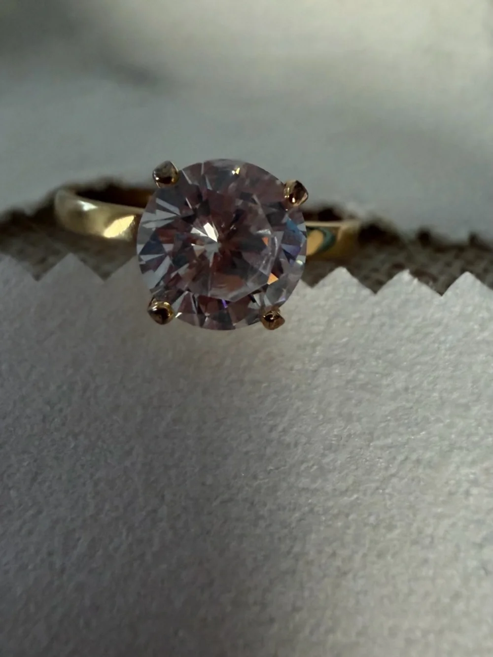 Gold Solitaire Round-Cut Clear Stone Ring - Classic Women's Jewelry